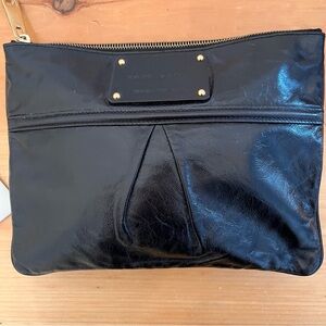 Marc Jacobs Leather Clutch / Pouch / Cosmetic Bag Black Zip ~ Retail $235
